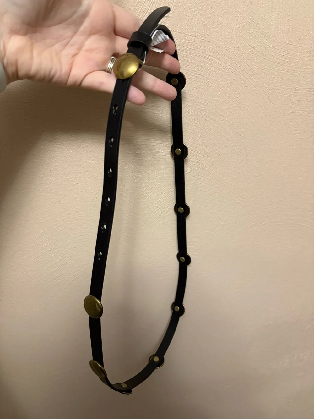 Madewell Dome-Studded Skinny Belt in Leather True Black Size Medium NWT New - Picture 4 of 8